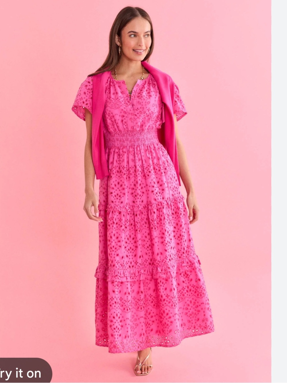 NWT Avara Gina Pink Eyelet Maxi Dress, XS